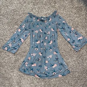 off the shoulder green floral dress